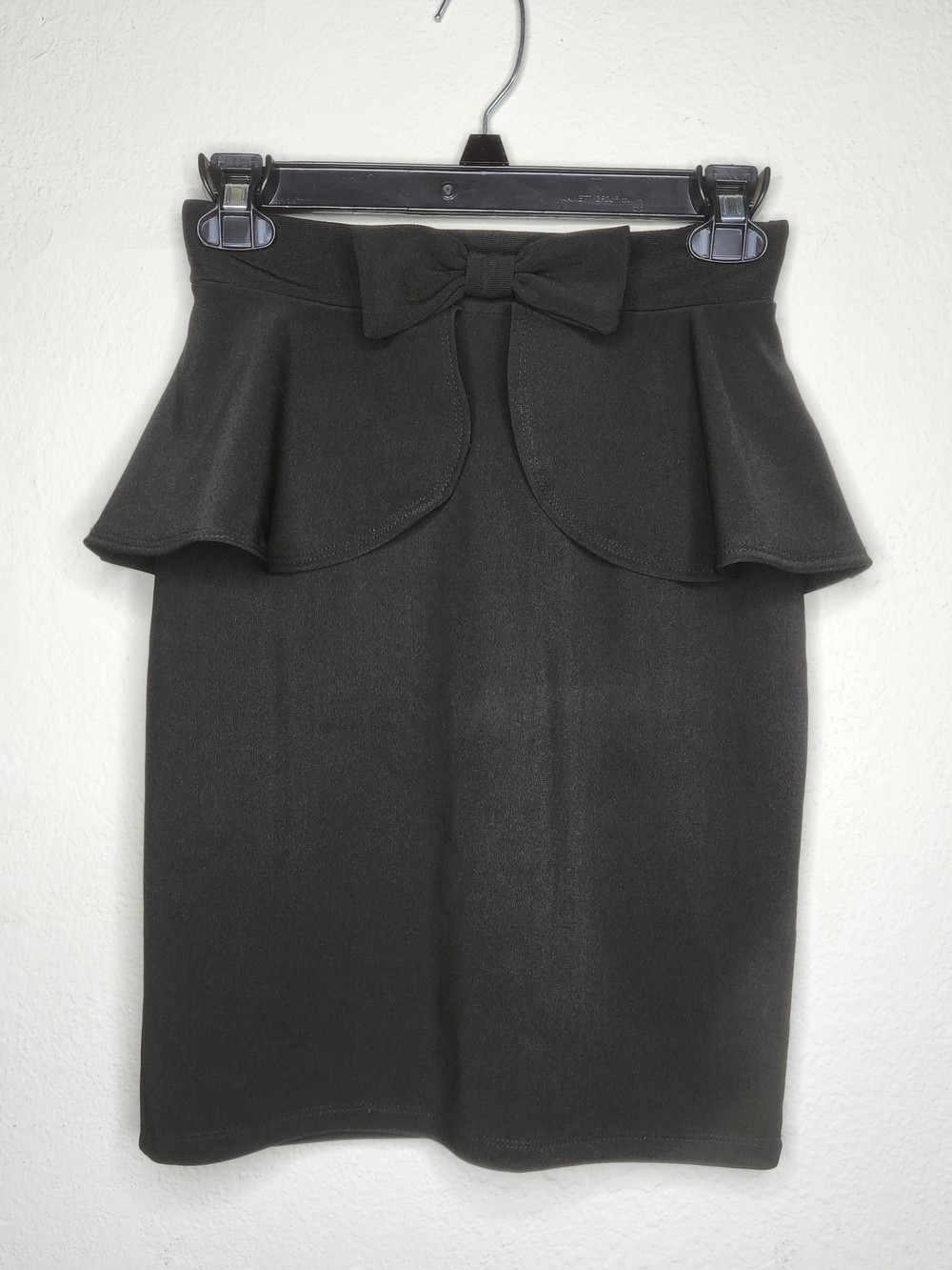 Black Peplum Pencil Skirt with Bow